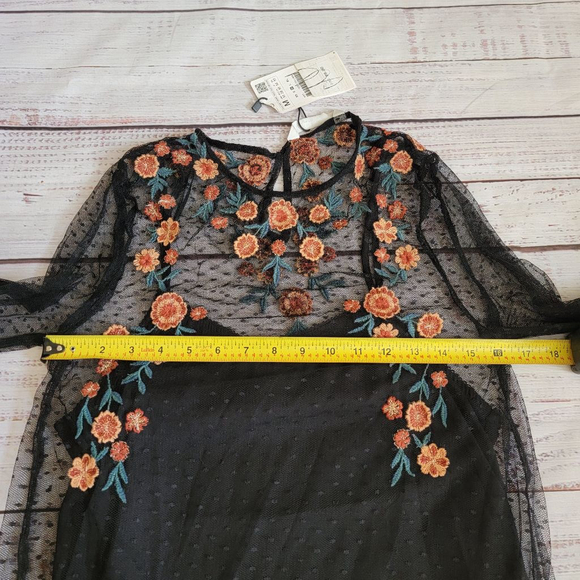 Zara Black Mesh Sheer Lined Embroidered Swiss Dot Mini Dress Medium NWT - Picture 5 of 6